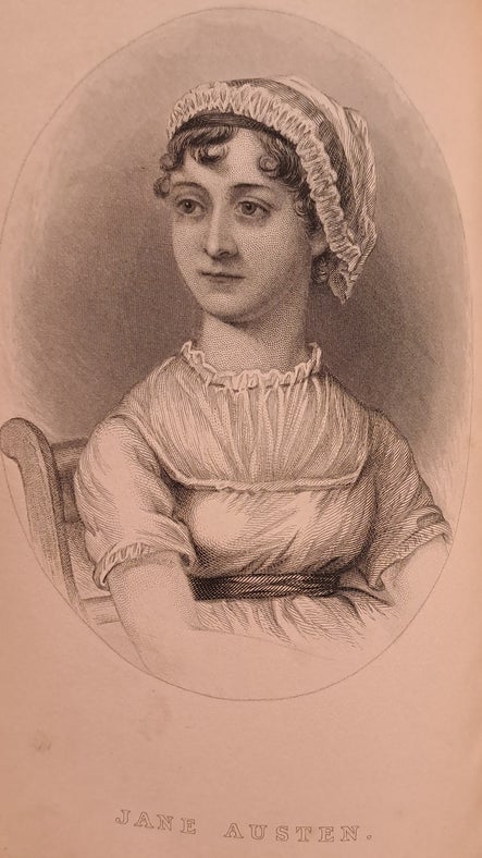 A picture of a portrait of Jane Austen found in the front of one of her novels.